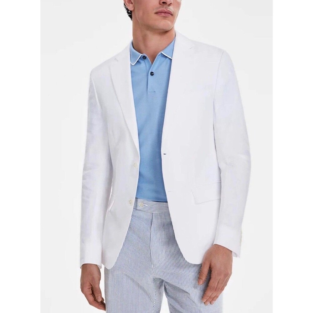 $295 NEW TOMMY HILFIGER Mens 44L White 100% Linen Blazer Sport Coat Suit Jacket